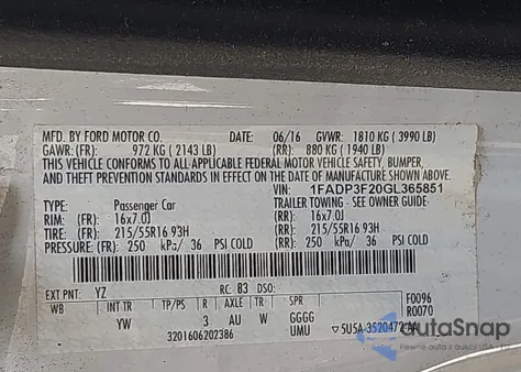 2016 Ford Focus Se from USA, damaged, VIN 1FADP3F20GL365851
